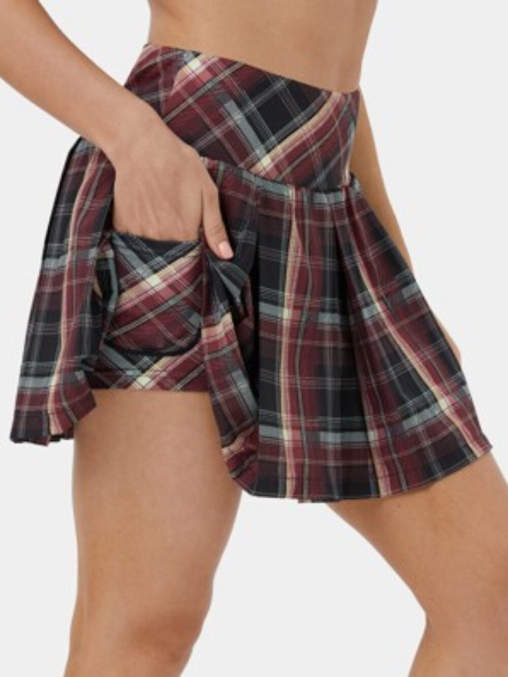 Halara Red Plaid Schoolgirl Athleisure Skort